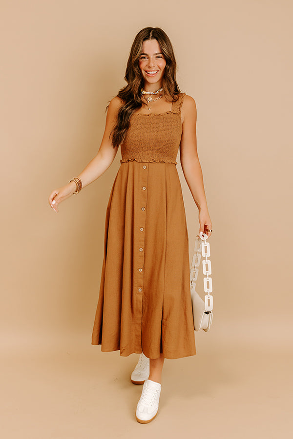 Harvest Lane Linen-Blend Midi Dress in Chocolate Image 2