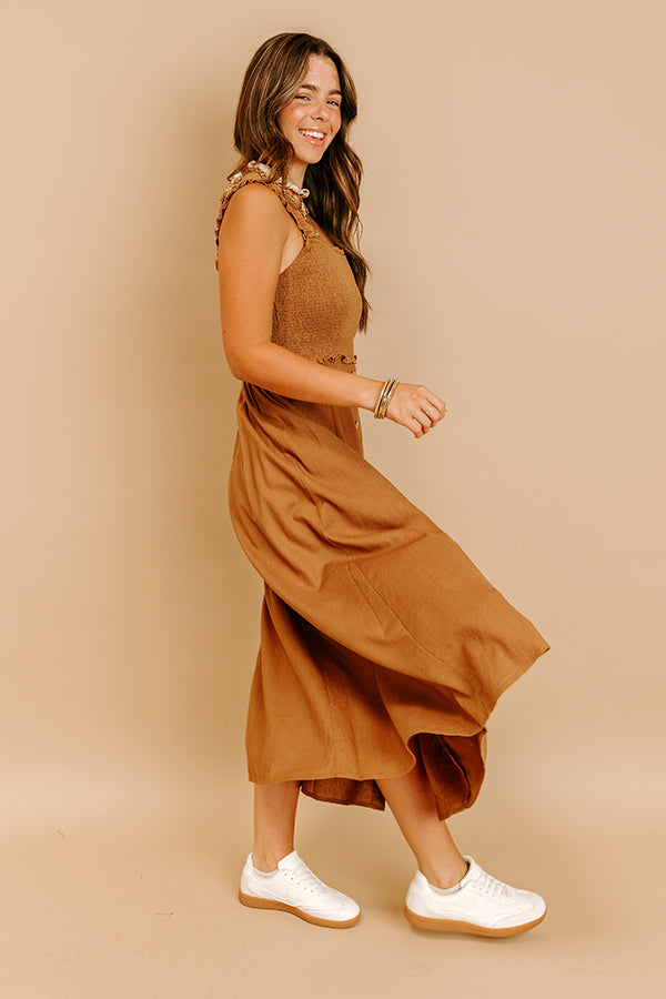 Harvest Lane Linen-Blend Midi Dress in Chocolate Image 5