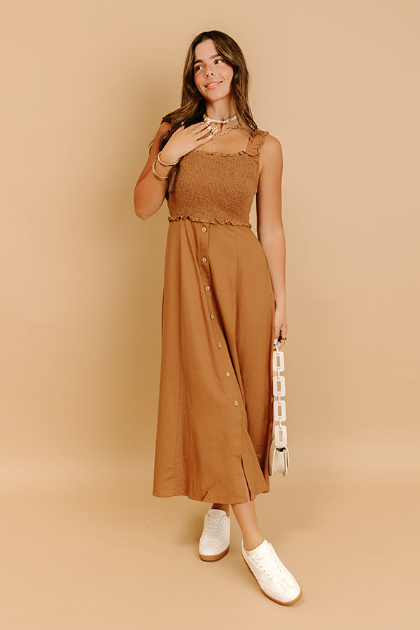 Harvest Lane Linen-Blend Midi Dress in Chocolate Image 1
