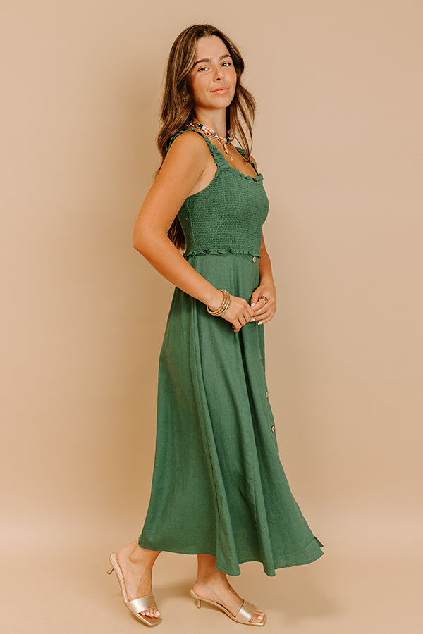Harvest Lane Linen-Blend Midi Dress in Green Image 3