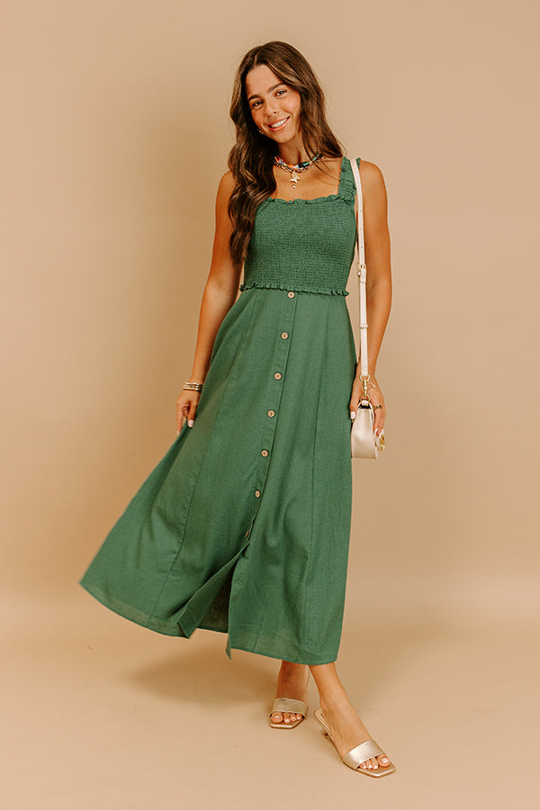 Harvest Lane Linen-Blend Midi Dress in Green Image 1