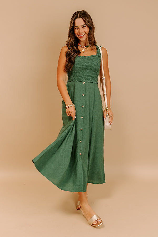 Harvest Lane Linen-Blend Midi Dress in Green Image 2