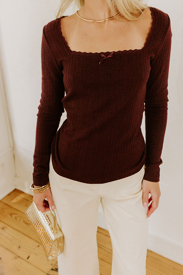 Graceful Smile Pointelle Knit Top in Windsor Wine Image 2