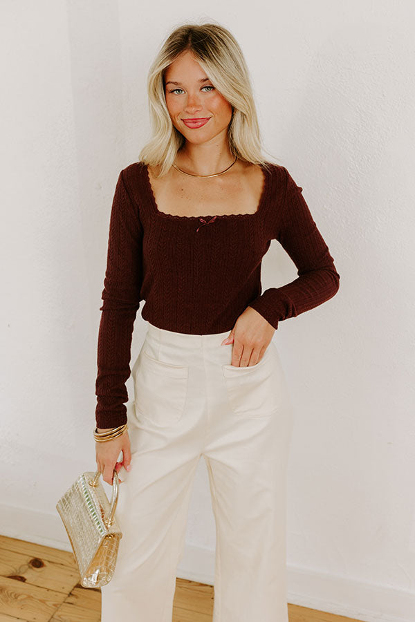 Graceful Smile Pointelle Knit Top in Windsor Wine Image 3