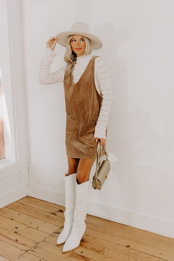 Uptown Manhattan Corduroy Mini Dress in Mocha Image 4