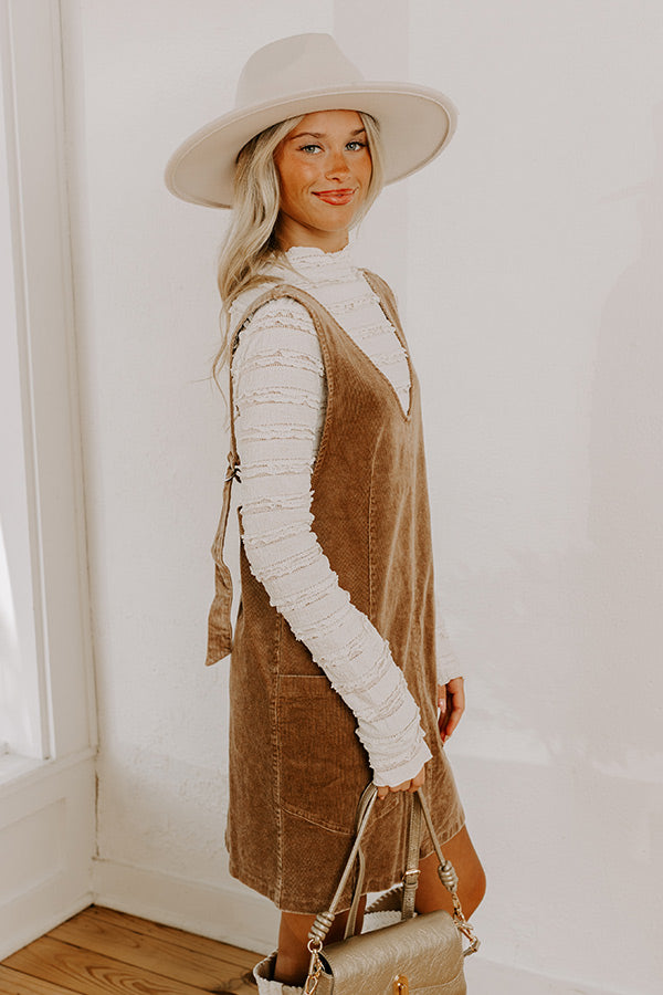Uptown Manhattan Corduroy Mini Dress in Mocha Image 5