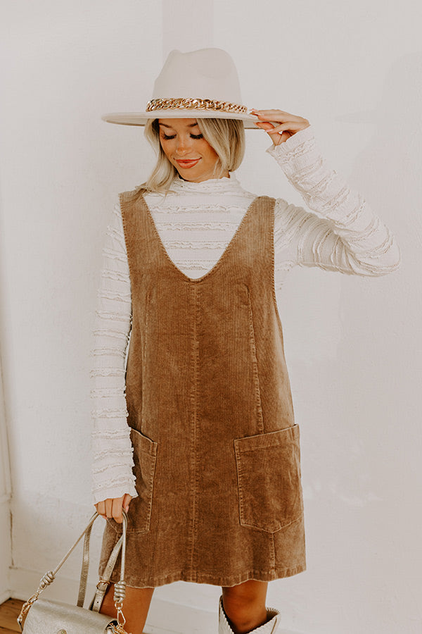 Uptown Manhattan Corduroy Mini Dress in Mocha Image 1