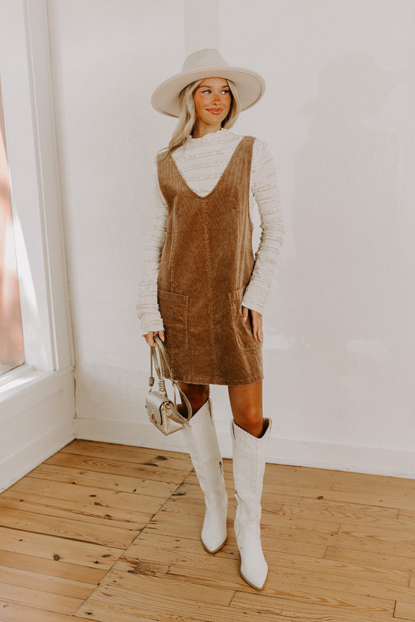 Uptown Manhattan Corduroy Mini Dress in Mocha Image 2