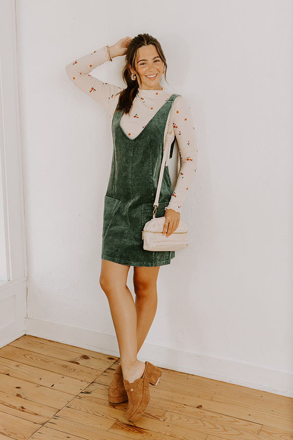 Uptown Manhattan Corduroy Mini Dress in Hunter Green Image 1