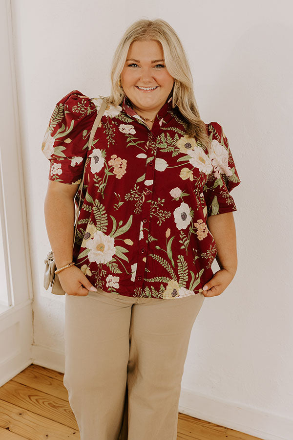 Dreaming Of Dahlias Button Up Top in Wine Curves Image 1