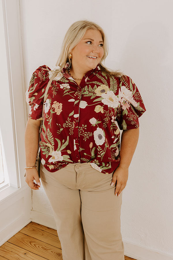 Dreaming Of Dahlias Button Up Top in Wine Curves Image 2