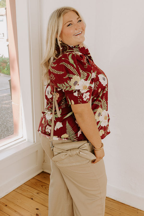 Dreaming Of Dahlias Button Up Top in Wine Curves Image 4