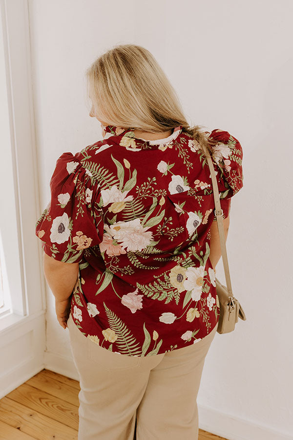 Dreaming Of Dahlias Button Up Top in Wine Curves Image 5