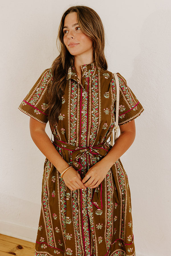 Rosewood Fields Floral Midi Dress in Mocha Image 3