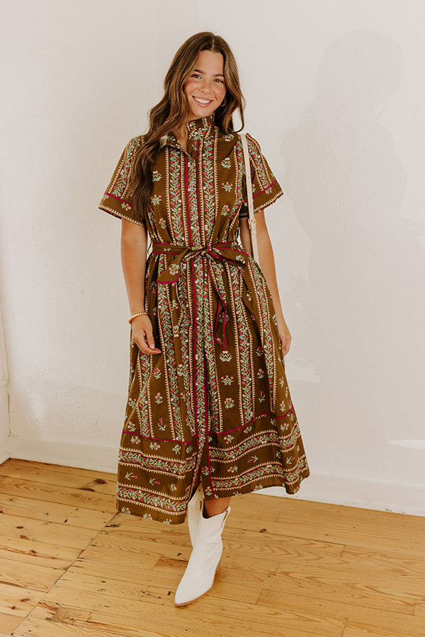Rosewood Fields Floral Midi Dress in Mocha Image 4