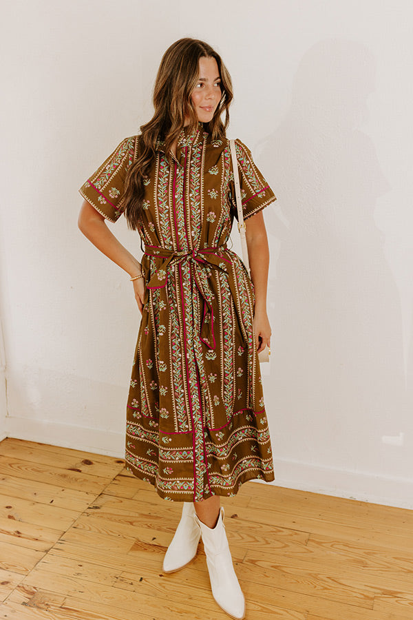 Rosewood Fields Floral Midi Dress in Mocha Image 1
