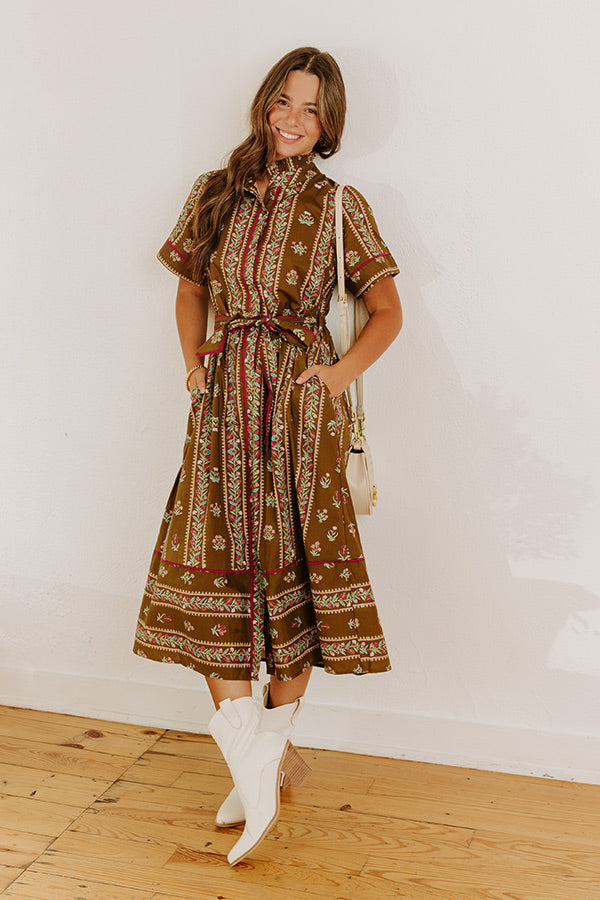 Rosewood Fields Floral Midi Dress in Mocha Image 2