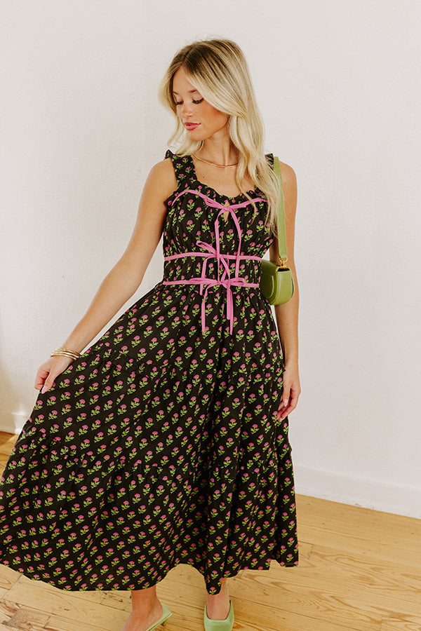 Apple Orchard Stroll Floral Midi Dress in Black Image 1