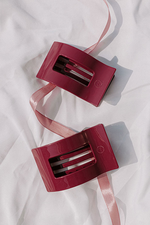 Flat Large Rectangle Hair Claw Clip in Berry Image 2