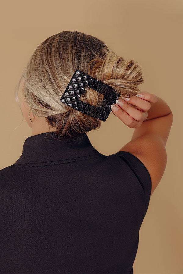 Quilted Large Rectangle Hair Claw Clip in Black