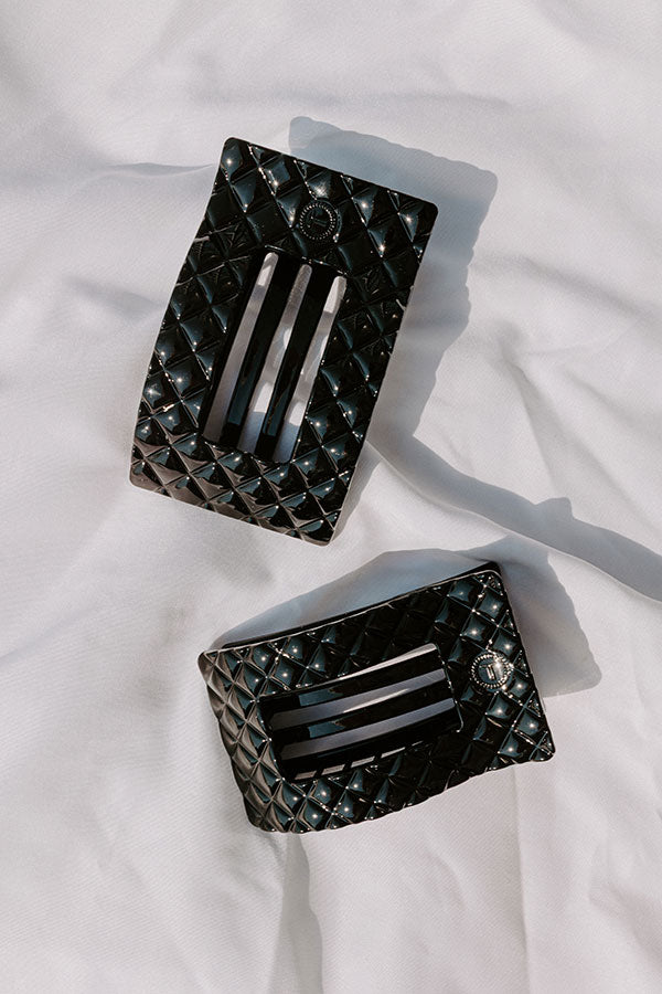 Quilted Medium Rectangle Hair Claw Clip in Black Image 2