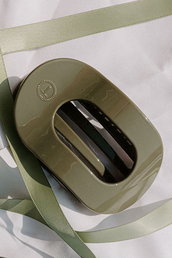 Flat Medium Round Hair Claw Clip in Sage Image 1
