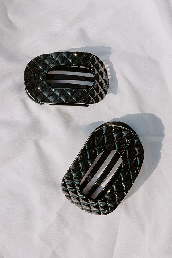 Quilted Large Round Hair Claw Clip in Black Image - 3