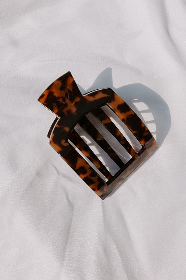 Flat Large Square Hair Claw Clip in Brown Tortoiseshell Image 1