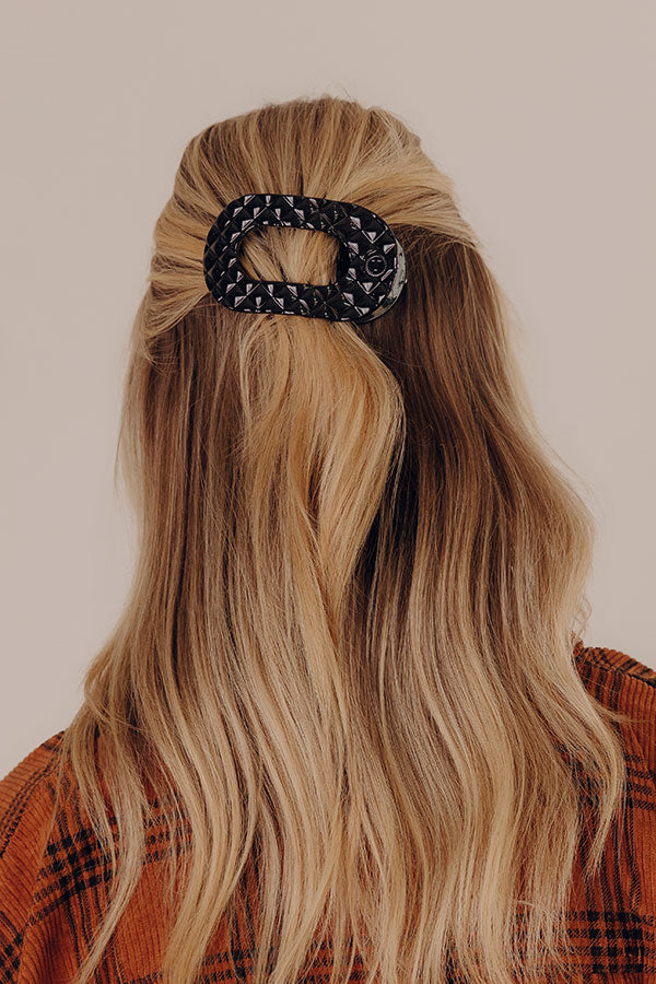 Quilted Medium Round Hair Claw Clip in Black