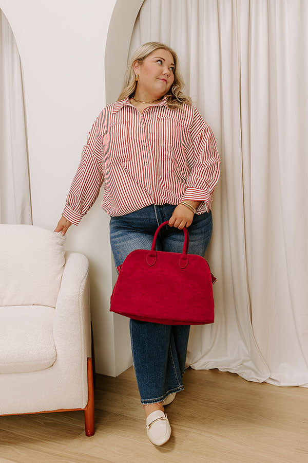 Stripe A Pose Oversized Button Up Top in Rust Curves Image 1