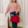 Stripe A Pose Oversized Button Up Top in Rust Curves Image 1