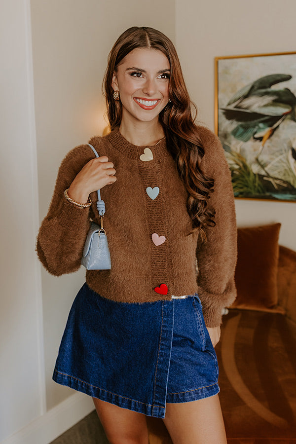 Chocolate Hearts Eyelash Knit Cardigan Image 4