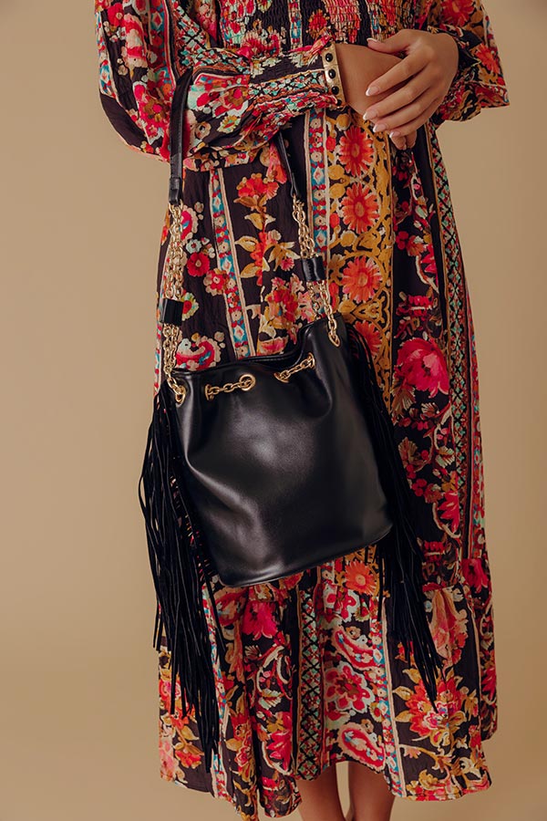 Chic Moment Faux Leather Fringe Purse in Black Image - 1