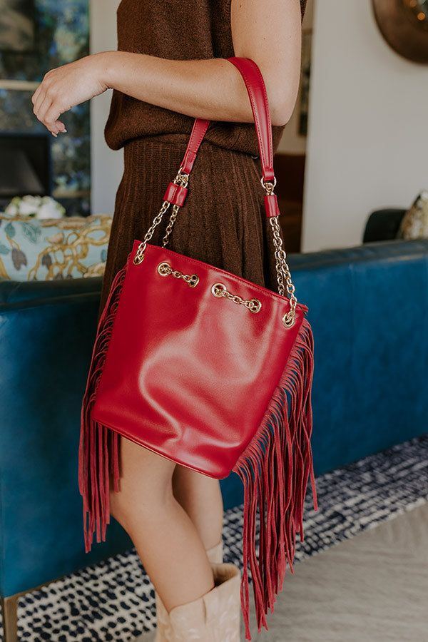 Chic Moment Faux Leather Fringe Purse in Red Image 4