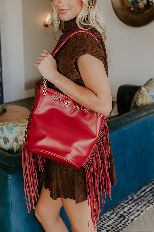 Chic Moment Faux Leather Fringe Purse in Red Image 1