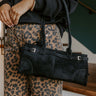 Uptown Charm Faux Suede Purse in Black Image 1
