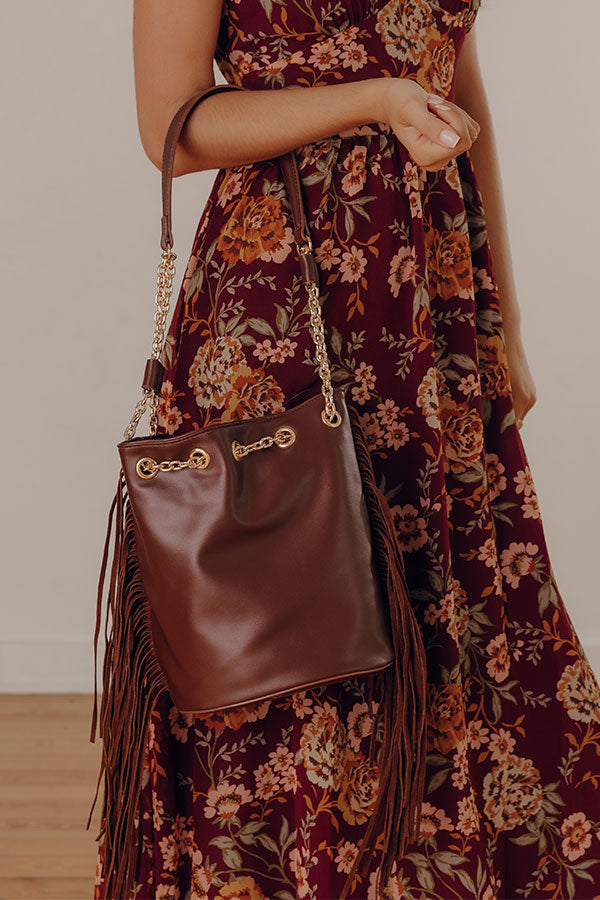Chic Moment Faux Leather Fringe Purse in Chestnut