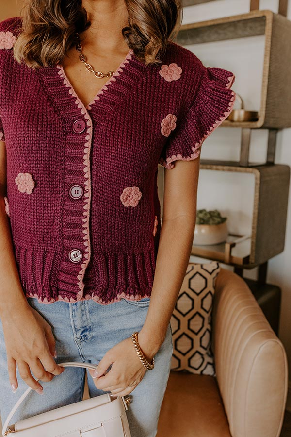 Flowers And Frills Knit Top in Wine Image 4