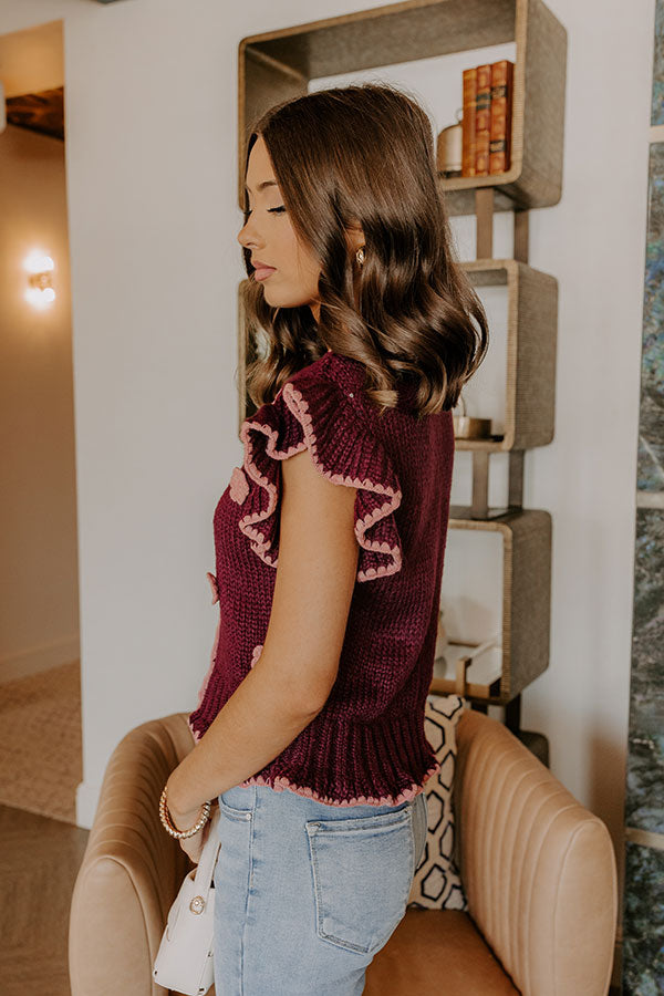 Flowers And Frills Knit Top in Wine Image 5