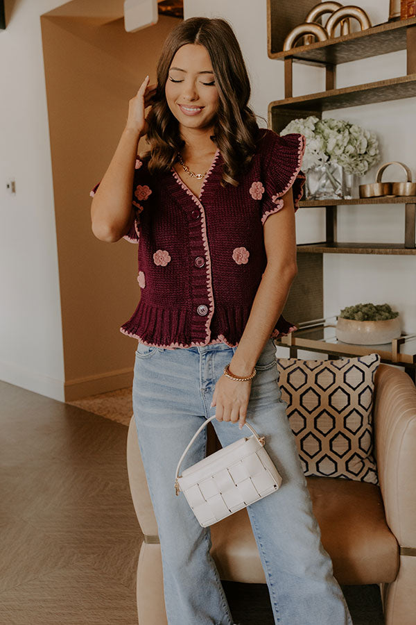 Flowers And Frills Knit Top in Wine Image 1