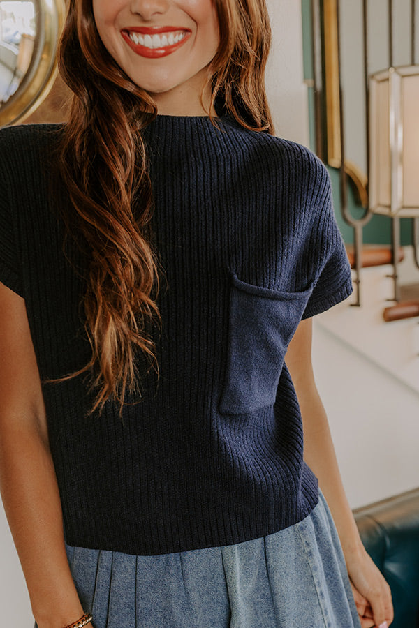 Poetry And Lattes Knit Top in Navy Image 4