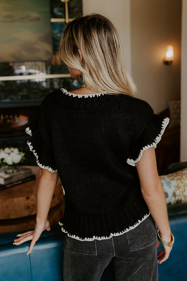 Flowers And Frills Knit Top in Black Image 3