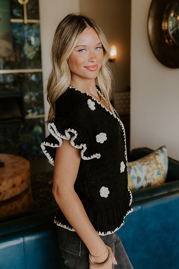 Flowers And Frills Knit Top in Black Image 5
