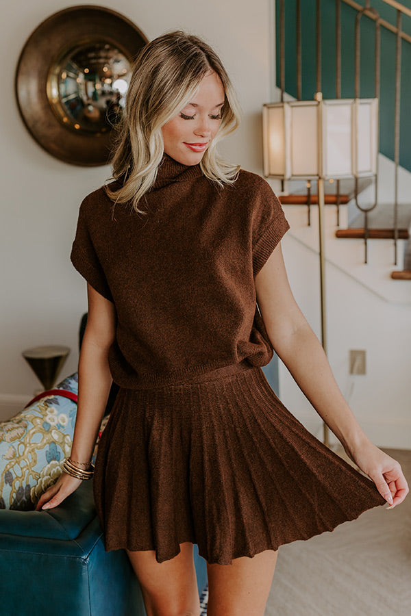 The Vineyard Affair High Waist Knit Mini Skirt in Chocolate Image 1