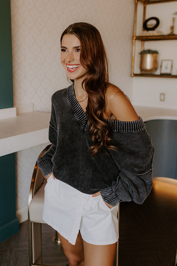 Cozy Mindset Vintage Wash Knit Sweater in Vintage Black Image 1