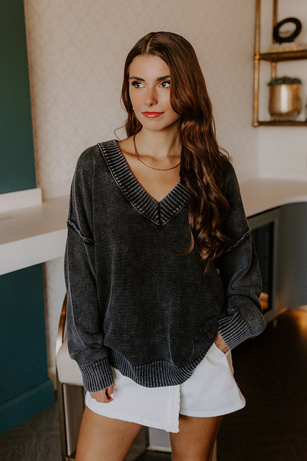 Cozy Mindset Vintage Wash Knit Sweater in Vintage Black Image 4