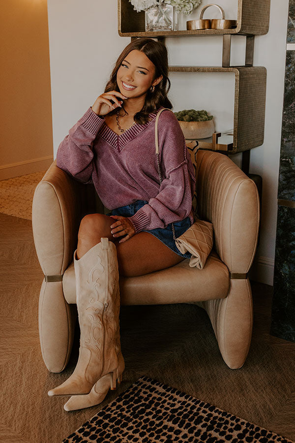 Cozy Mindset Vintage Wash Knit Sweater in Wine Image 4