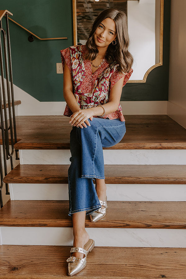 Merlot Whisper Floral Top in Wine Image 3