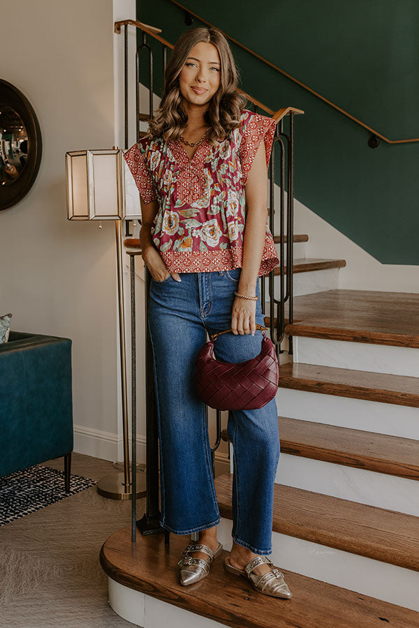Merlot Whisper Floral Top in Wine Image 1