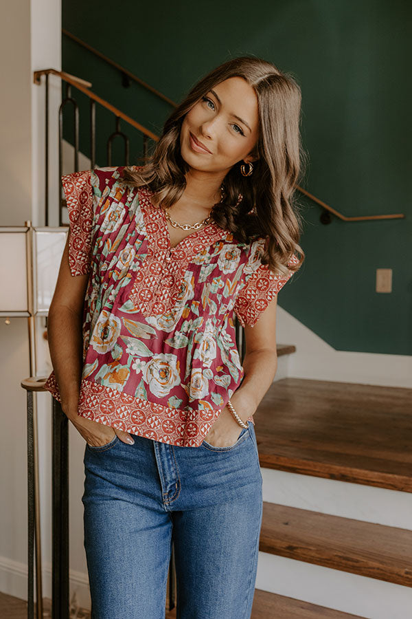 Merlot Whisper Floral Top in Wine Image 2
